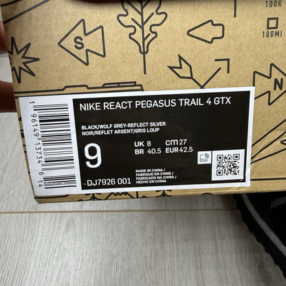 Nike React Pegasus Trail 4 GORE-TEX Black Reflect Silver Size UK8 DJ7926 00115