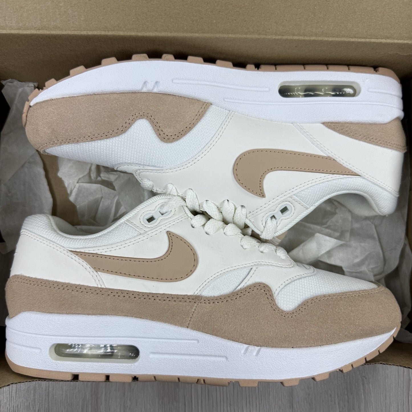 Nike Air Max 1 Trainers Summit White Bio Beige Size UK6 319986-1208
