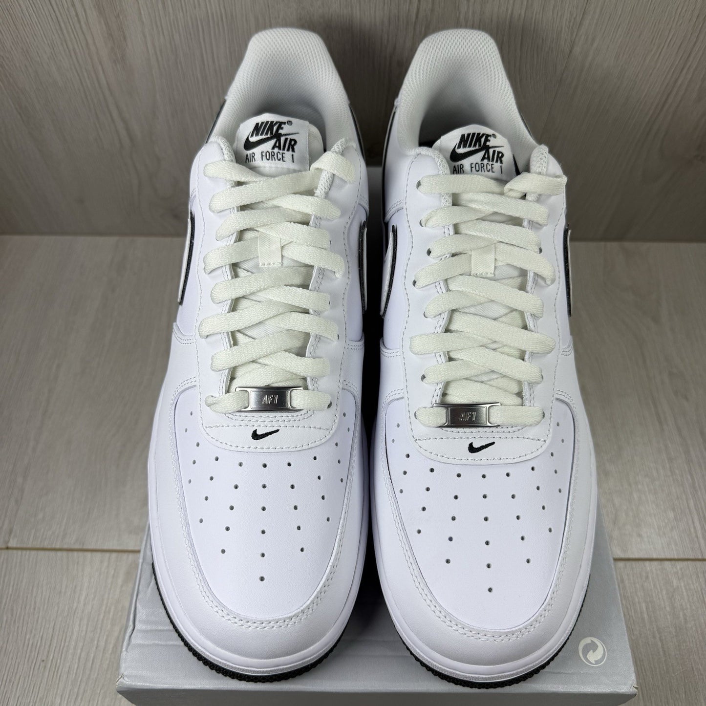 Nike Air Force 1 Low Trainers Outline Swoosh White Black Size UK12 DV0788 1032