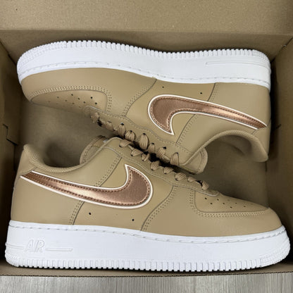 Nike Air Force 1 Trainers Tan Metallic Rose Size UK6.5 DD1523-2000
