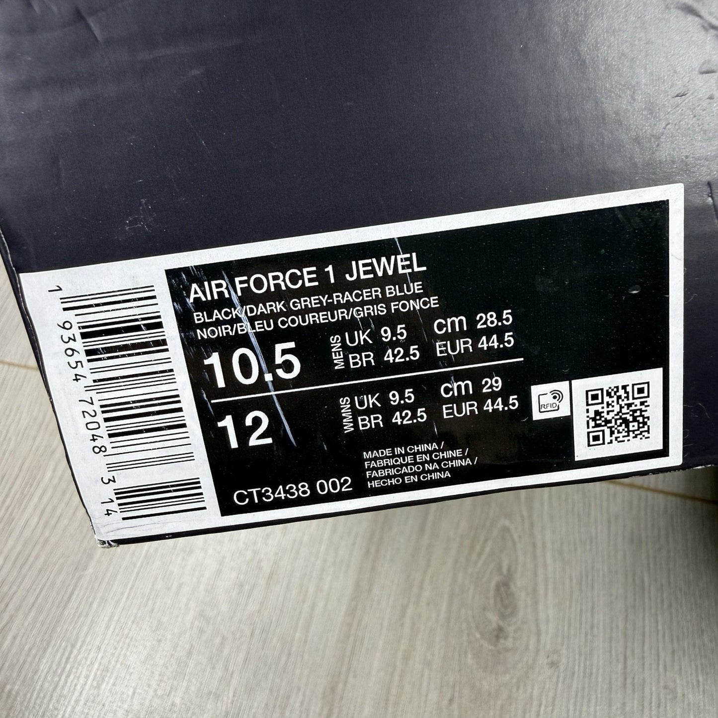 Nike Air Force 1 Low Trainers Jewel Black Size UK9.5 CT3438 00214