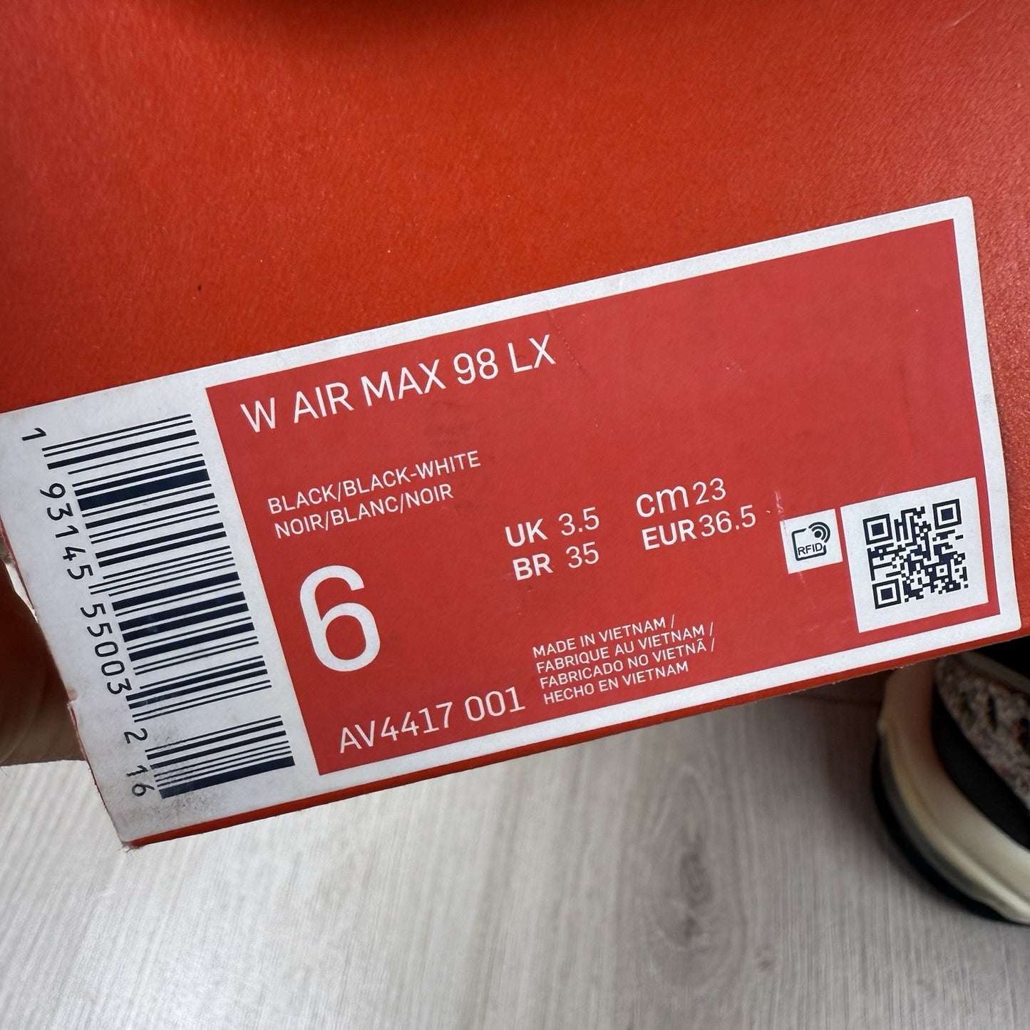 Nike Air Max 98 Trainers Recycled Black White Size UK3.5 AV4417-0015