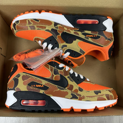 Nike Air Max 90 Trainers Duck Camo Orange Size UK4.5 CW4039-8000
