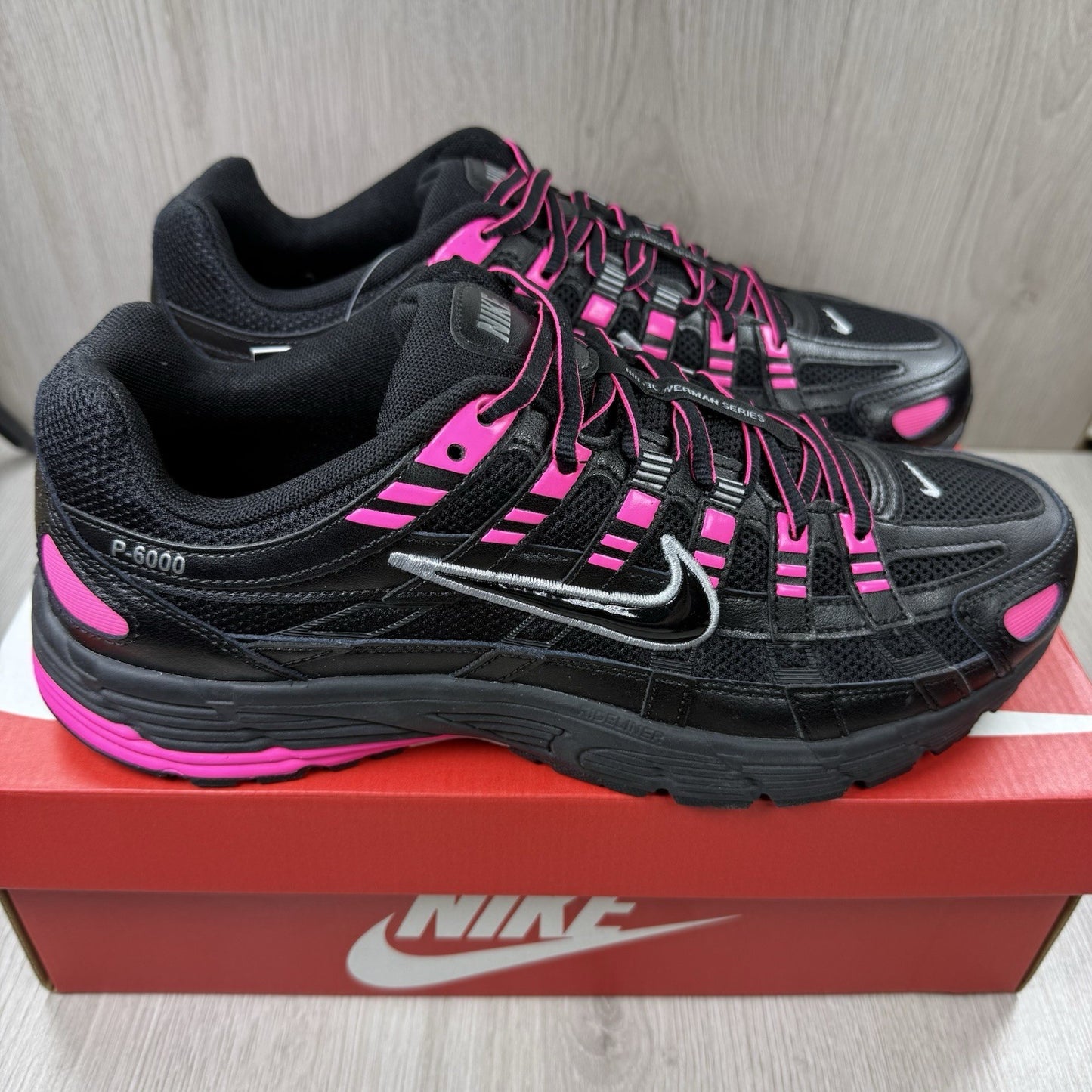 Nike P-6000 Trainers Pink Blast Metallic Silver Black Size UK9.5 CD6404-6001