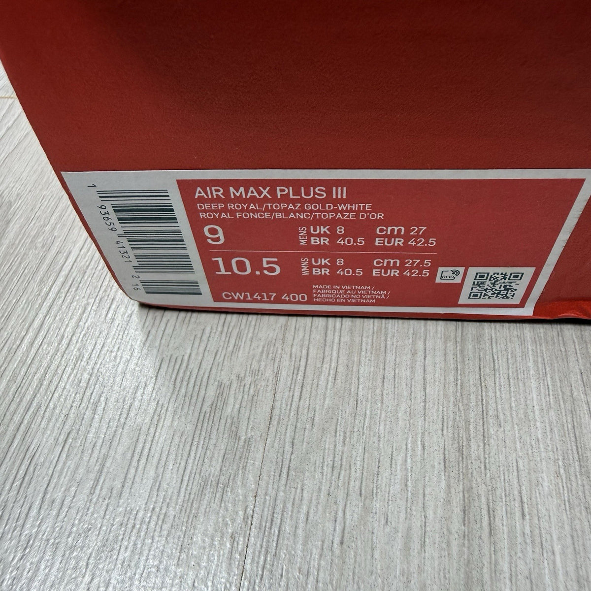 Nike Air Max Plus 3 Trainers Deep Royal Blue Size UK8 CW1417-40012