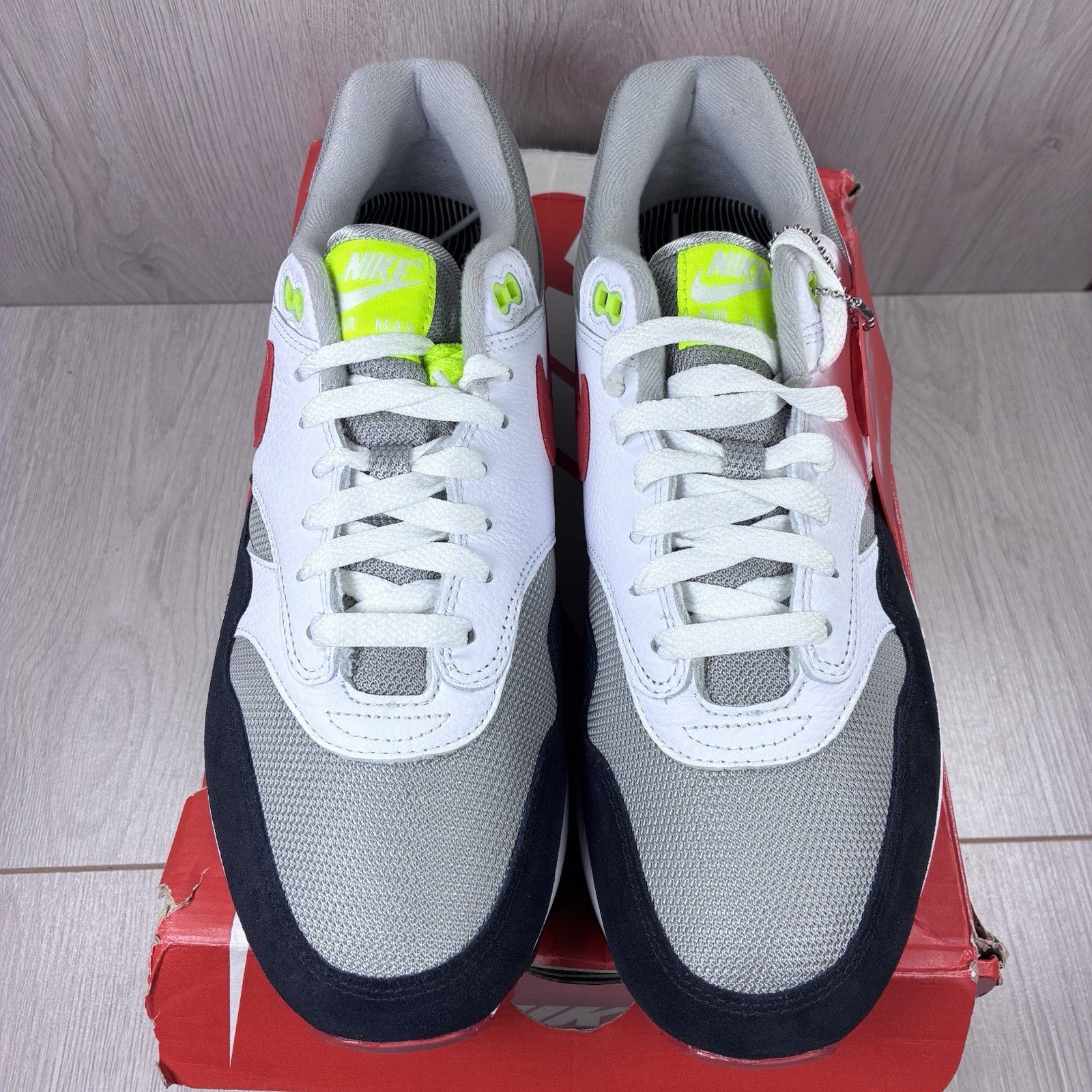 Nike Air Max 1 Trainers Chili Volt White Size UK9.5 HF0105-1002