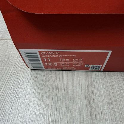 Nike Air Max 90 Trainers Wolf Grey Hyper Pink Size UK10 DM0029-0104