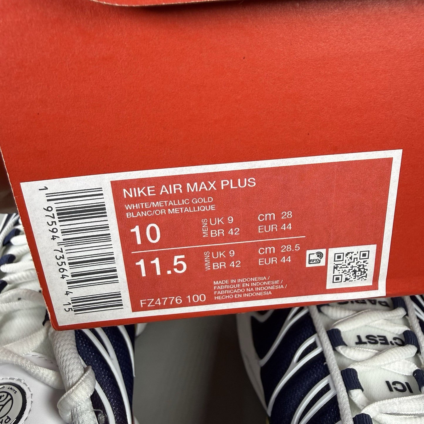 Nike Air Max Plus TN PSG Trainers White Size UK9 FZ4776-1006