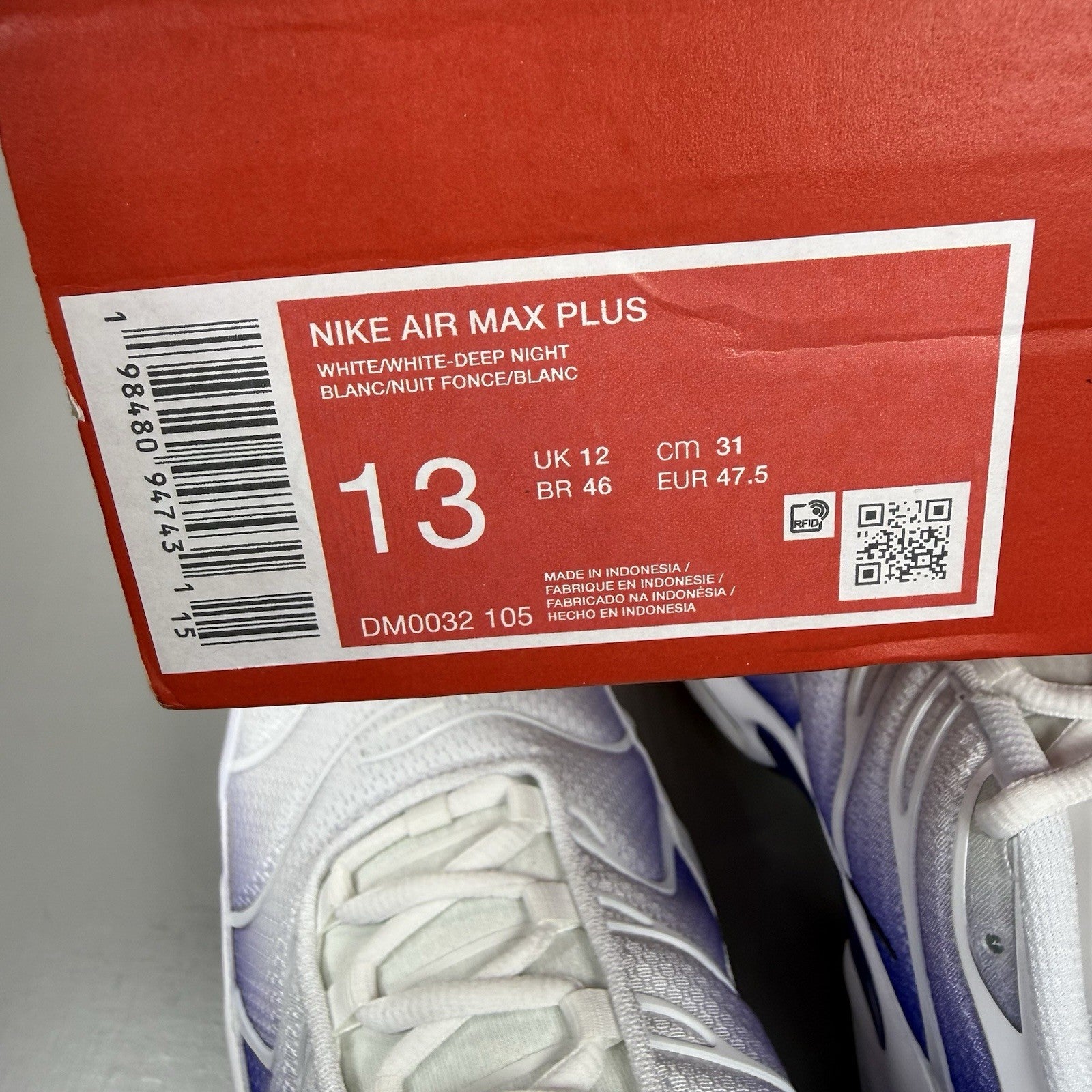 Nike Air Max Plus TN Trainers White Wild Grape Size UK12 DM0032 1056