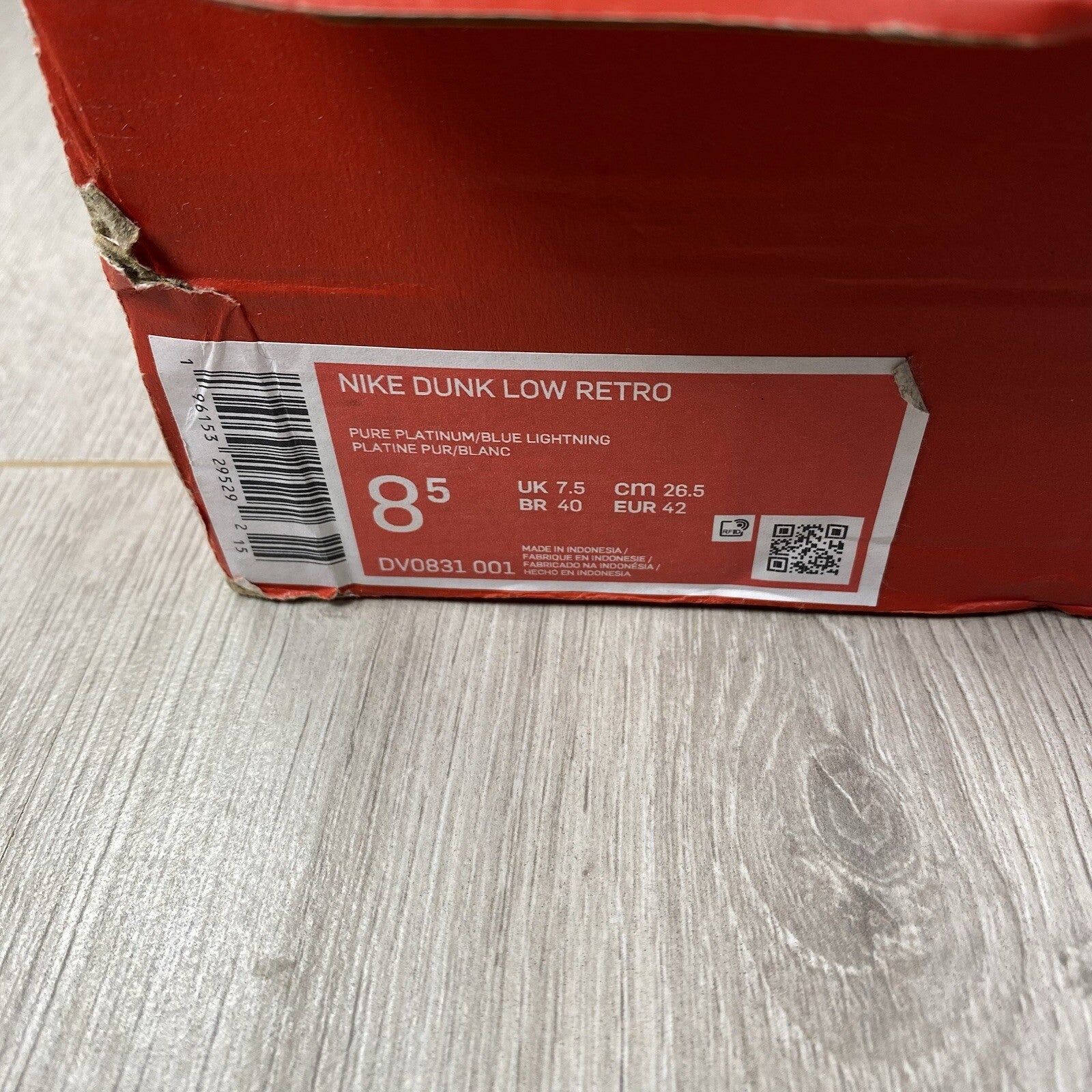 Nike Dunk Low Retro Trainers Pure Platinum Blue Size UK7.5 DV0831-0016