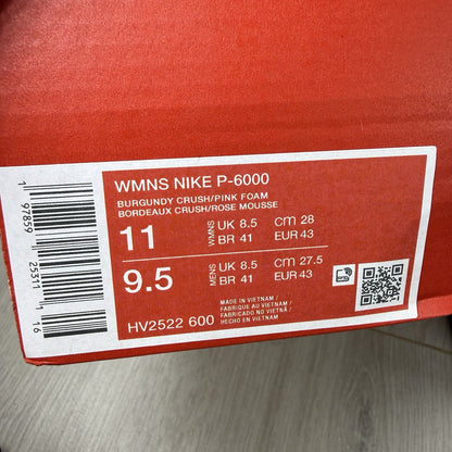 Nike P-6000 Trainers Burgundy Crush Pink Foam Size UK8.5 HV2522-60015