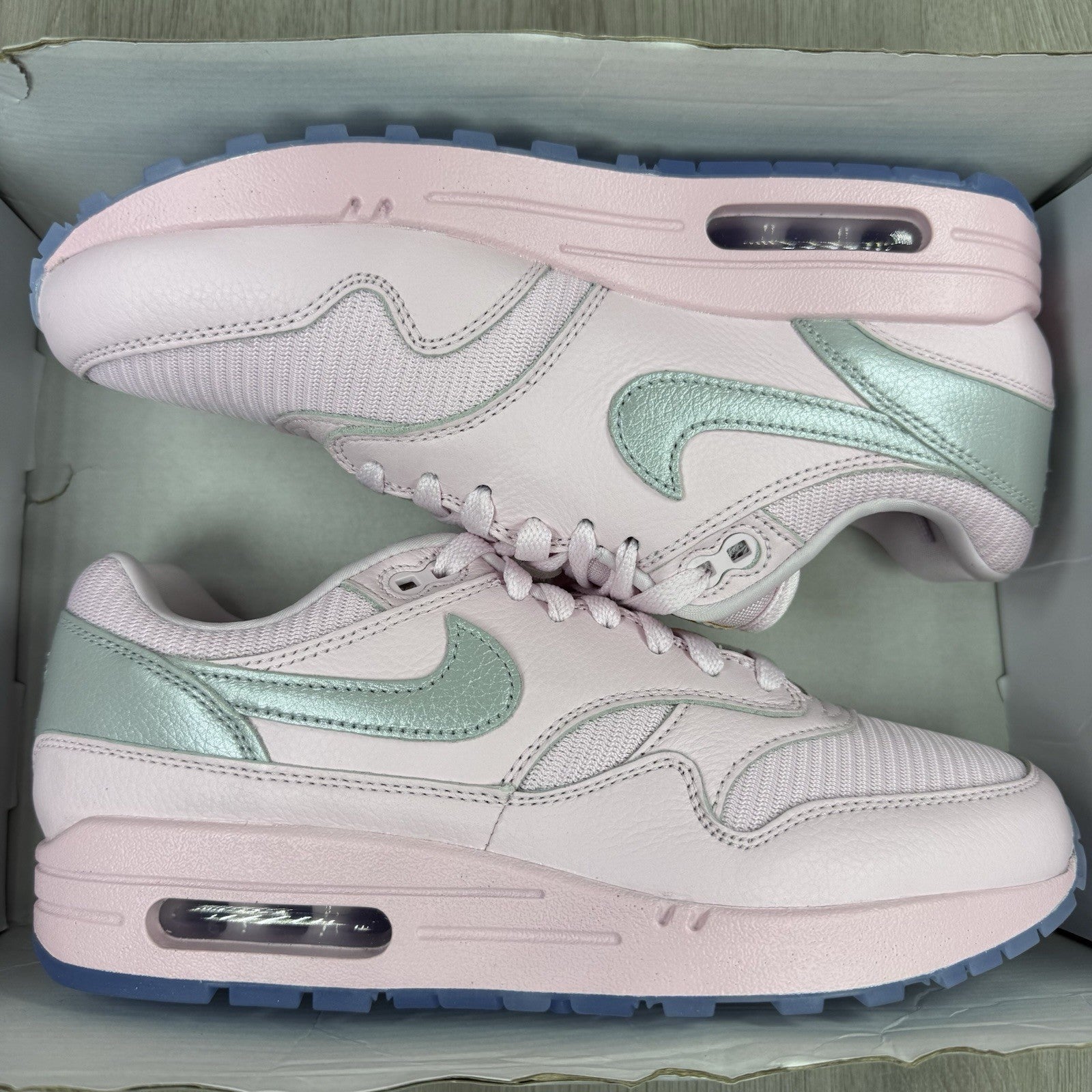 Nike Air Max 1 Trainers Pink Silver Ice Size UK6 HQ3713-9009