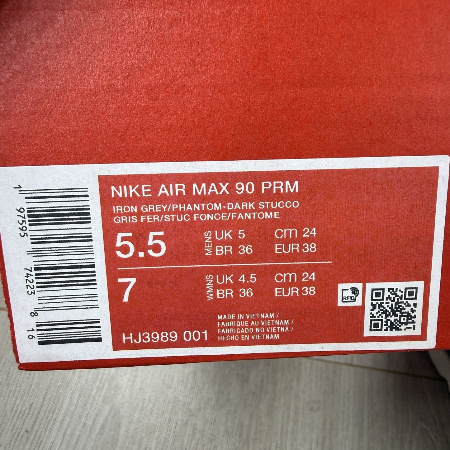 Nike Air Max 90 Premium Trainers Iron Grey Size UK5 HM0625-0017