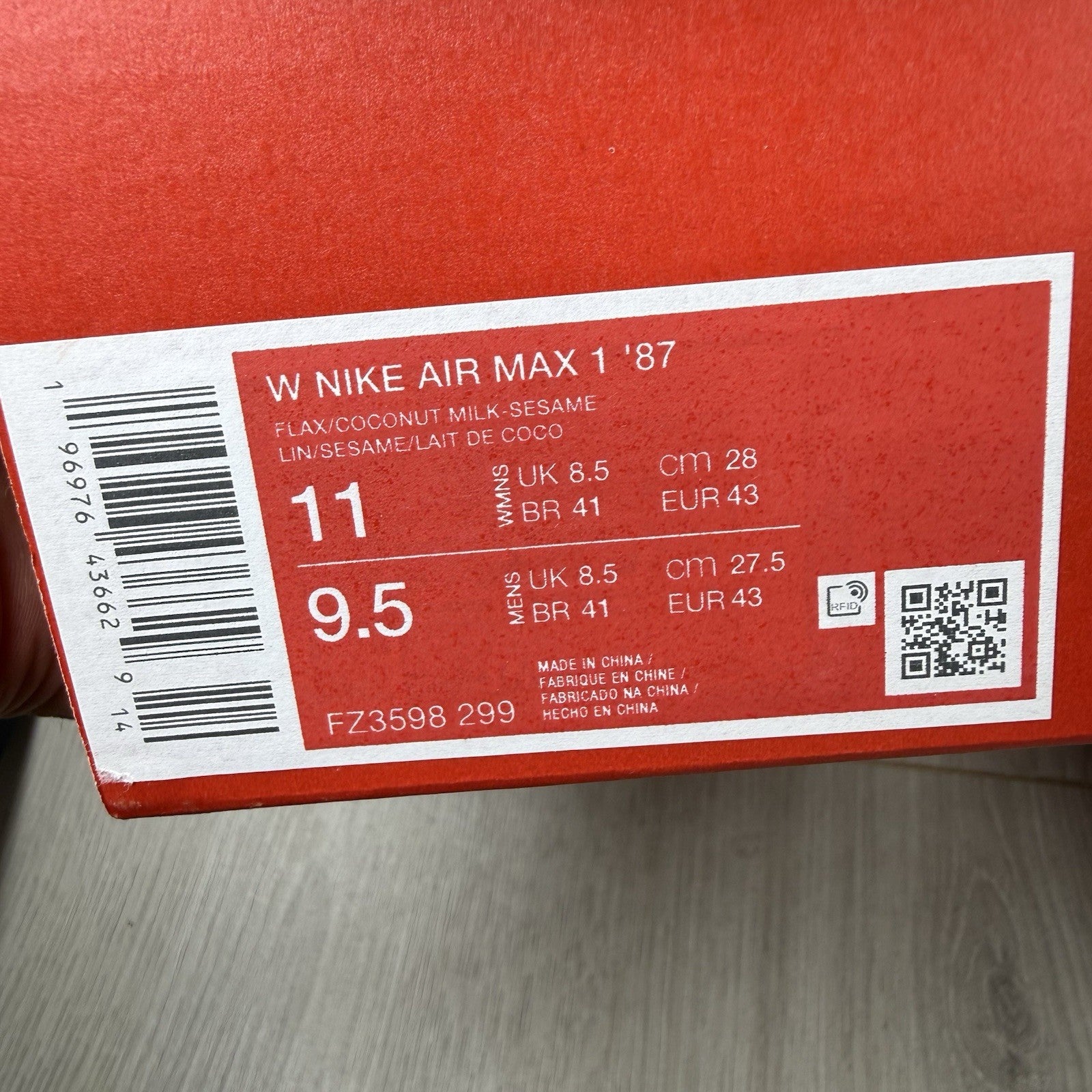 Nike Air Max 1 ‘87 Trainers Wheat Flax Size UK8.5 FZ3598-29915