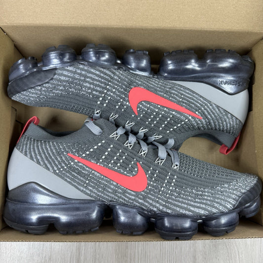 Nike Air VaporMax Flyknit 3 Trainers Grey Red UK10.5 US11.5 EU45.5 CT1270-001