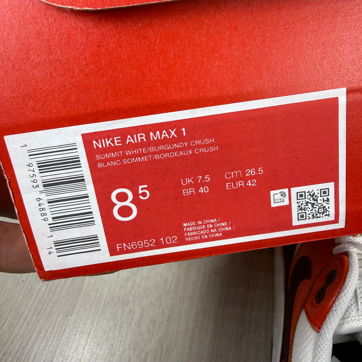 Nike Air Max 1 Burgundy Crush Picante Red