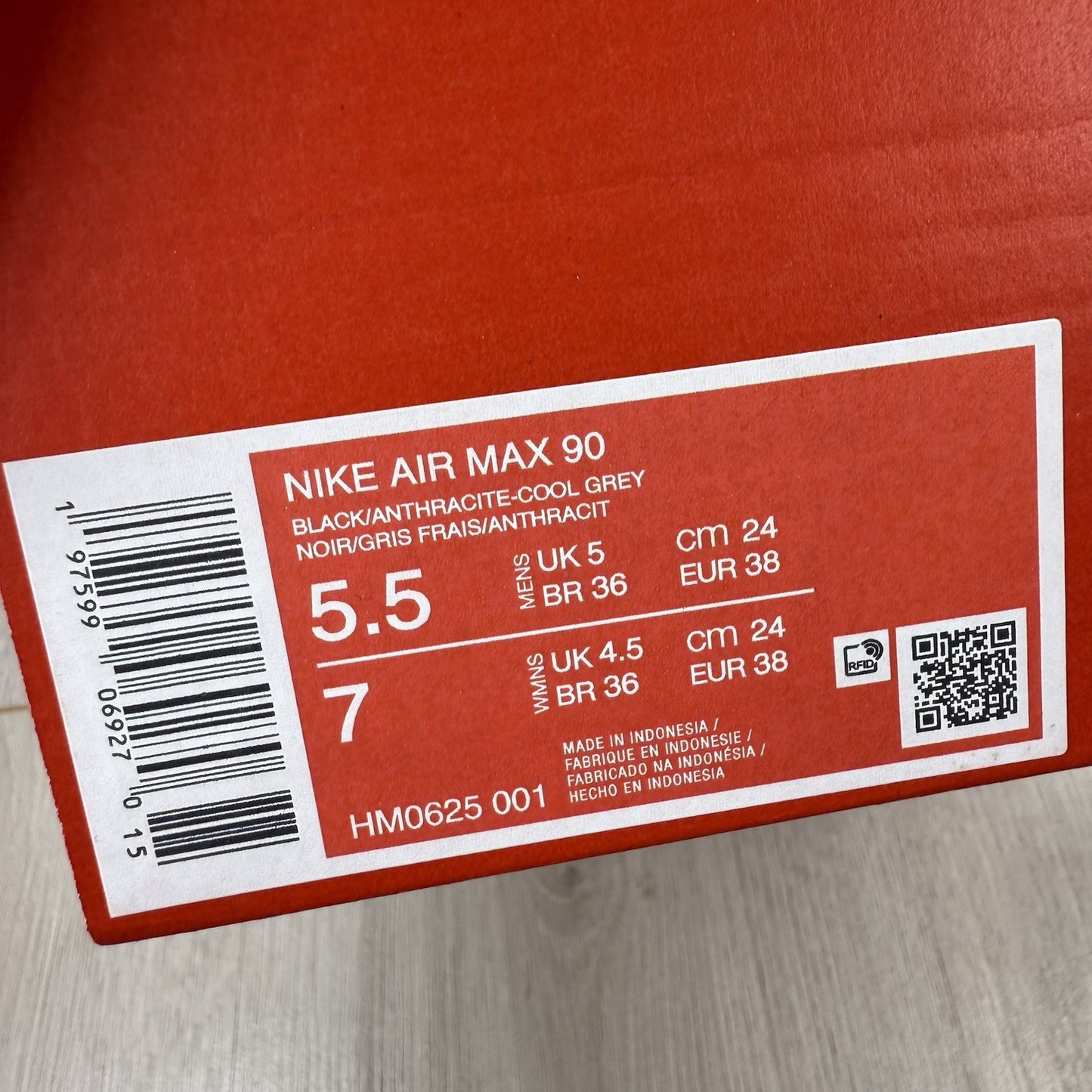 Nike Air Max 90 Trainers Black Anthracite Grey Size UK5 US5.5 EU38 HM0625-001