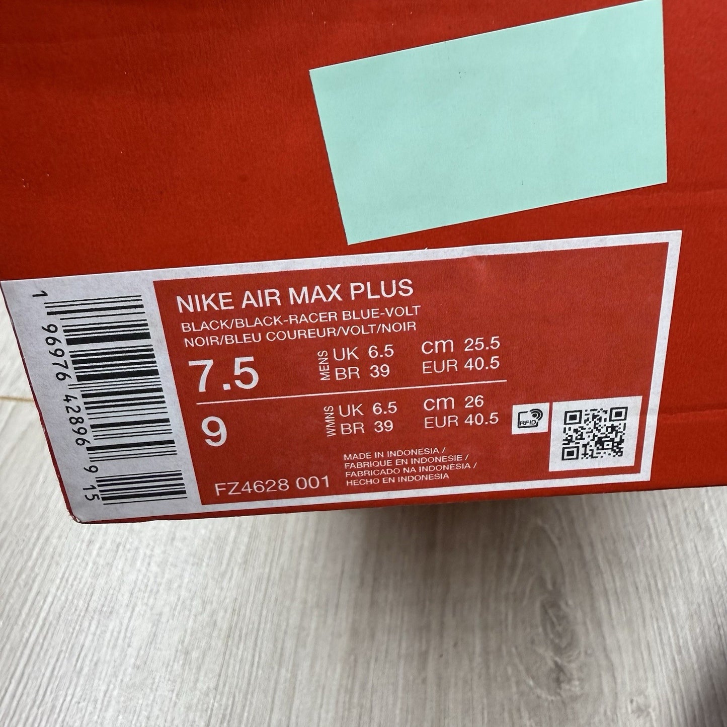 Nike Air Max Plus TN Trainers Racer Blue Volt Size UK6.5 US7.5 EU40.5 FZ4628-001