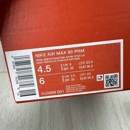 Nike Air Max 90 Trainers Premium Iron Grey Size UK4 US4.5 EU36.5 HJ3989-001