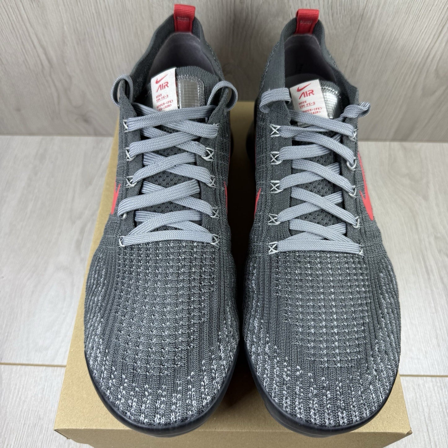 Nike Air VaporMax Flyknit 3 Trainers Grey Red UK10.5 US11.5 EU45.5 CT1270-001
