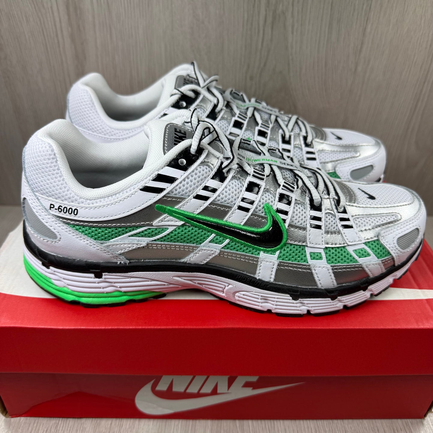 Nike P-6000 Metallic Silver Spring Green