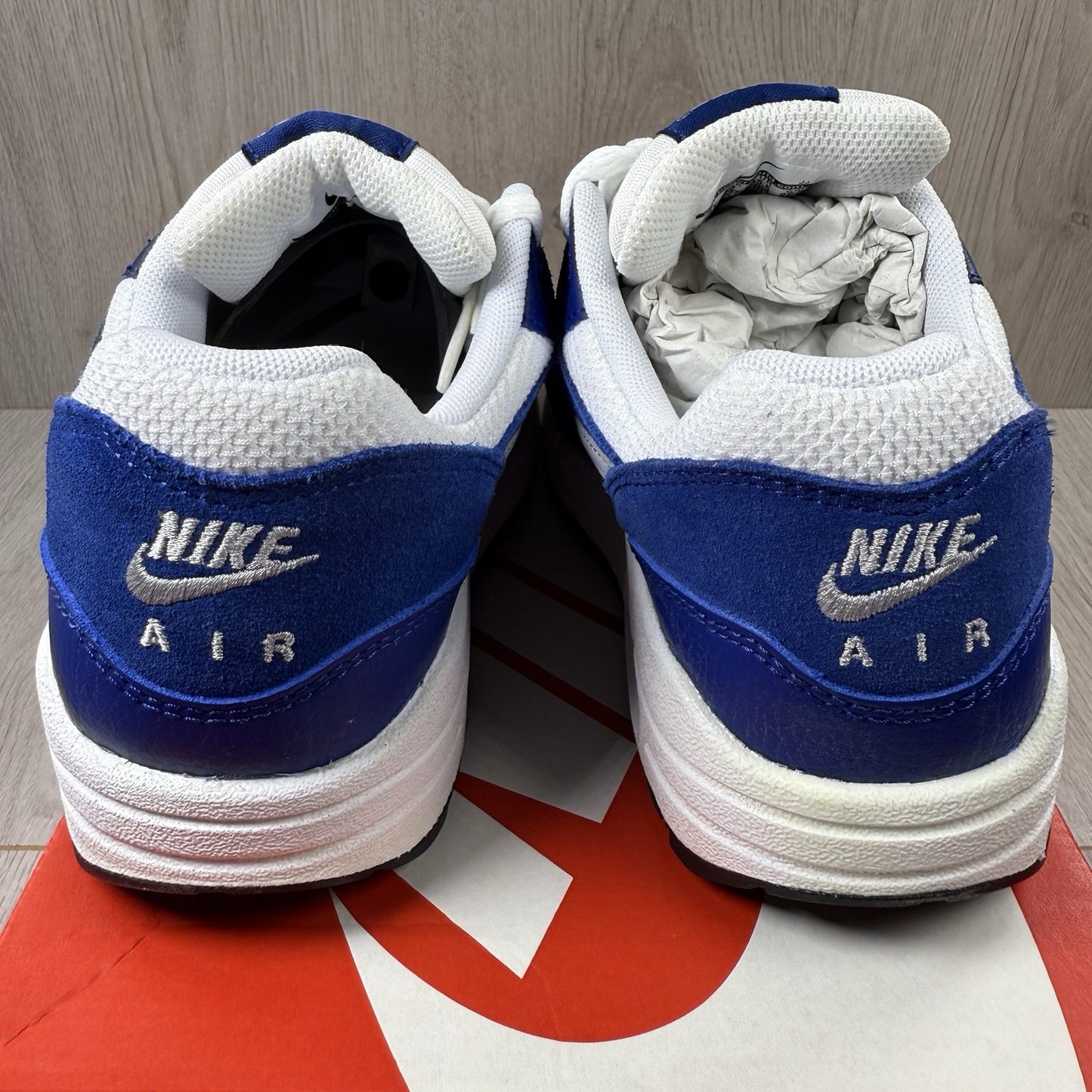 Nike Air Max 1 Trainers White Gym Blue Size UK3 US3.5 EU35.5 555766-111