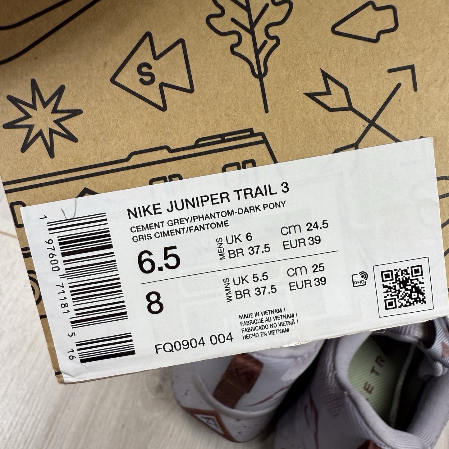 Nike Juniper Trail 3 Trainers Cement Grey Jade Size UK6 US6.5 EU39 FQ0904-004