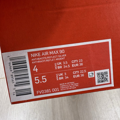 Nike Air Max 90 Trainers Reflective Swoosh Anthracite Size UK3.5 FV0381-001 🆕✅