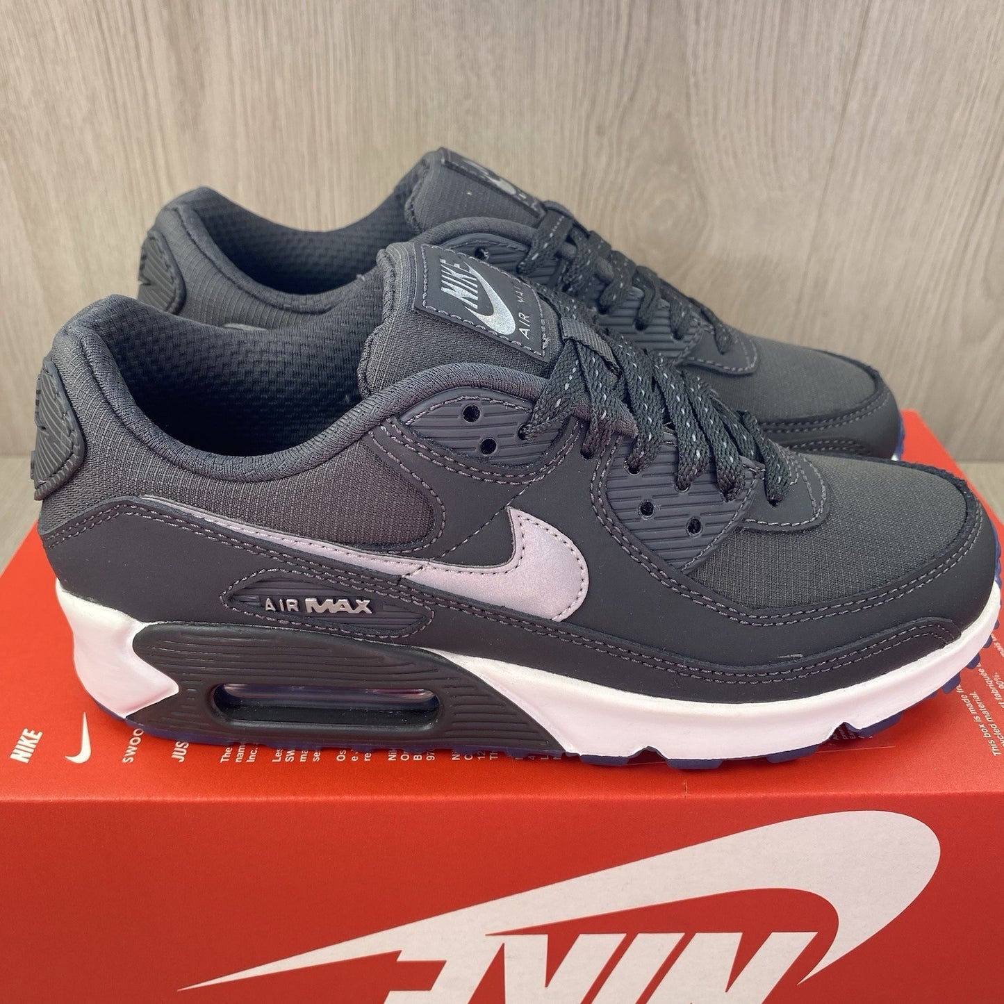 Nike Air Max 90 Trainers Reflective Swoosh Anthracite Size UK3.5 FV0381-001 🆕✅