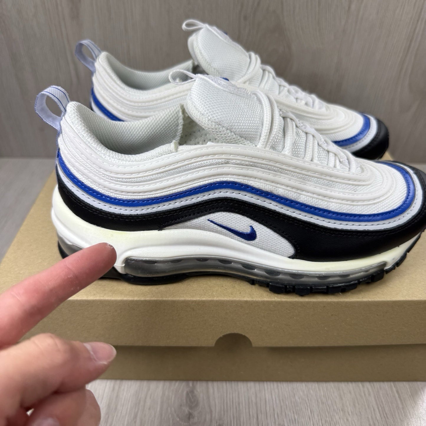 Nike Air Max 97 Trainers White Black Blue Size UK4 US4.5 EU36.5 921522-107