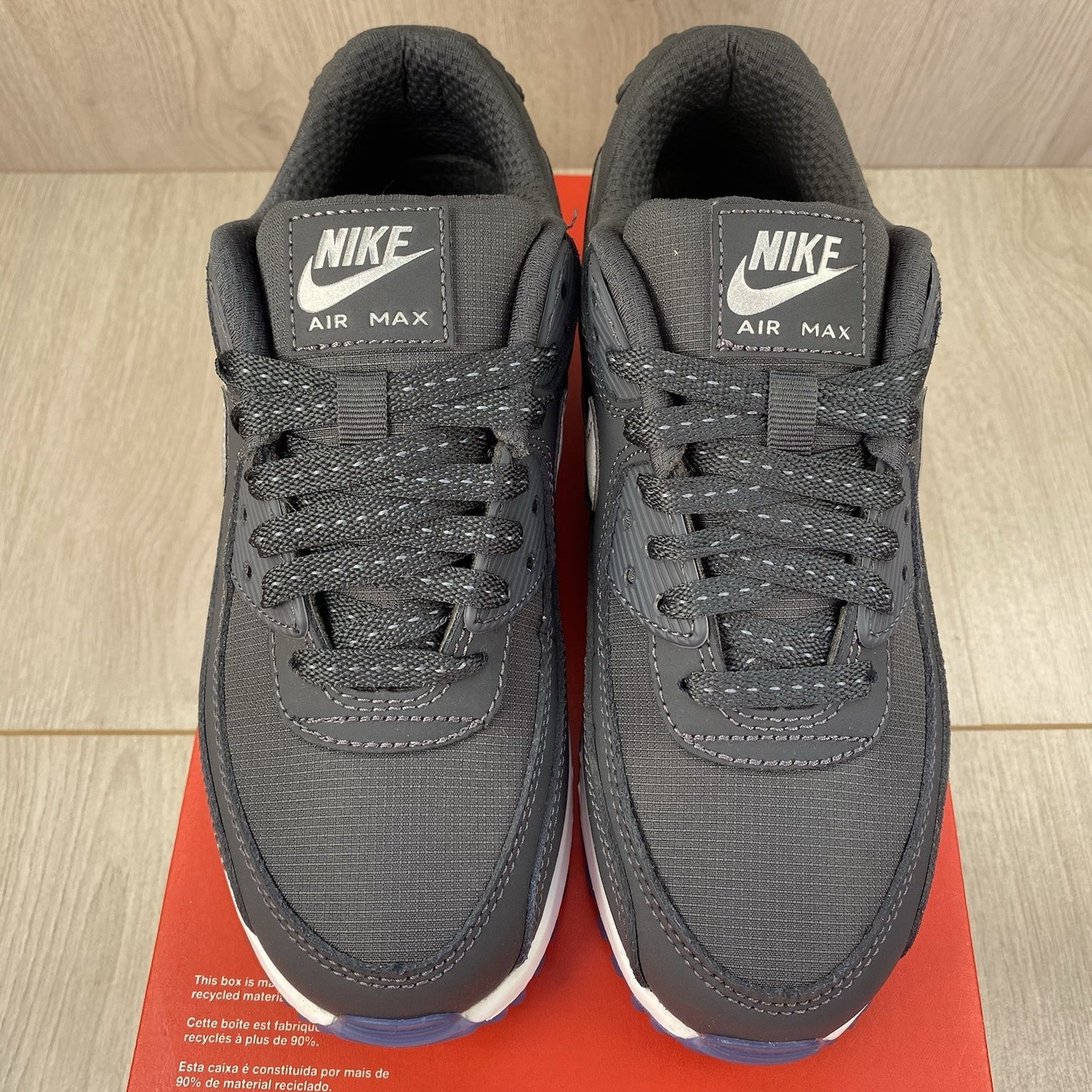 Nike Air Max 90 Trainers Reflective Swoosh Anthracite Size UK3.5 FV0381-001 🆕✅