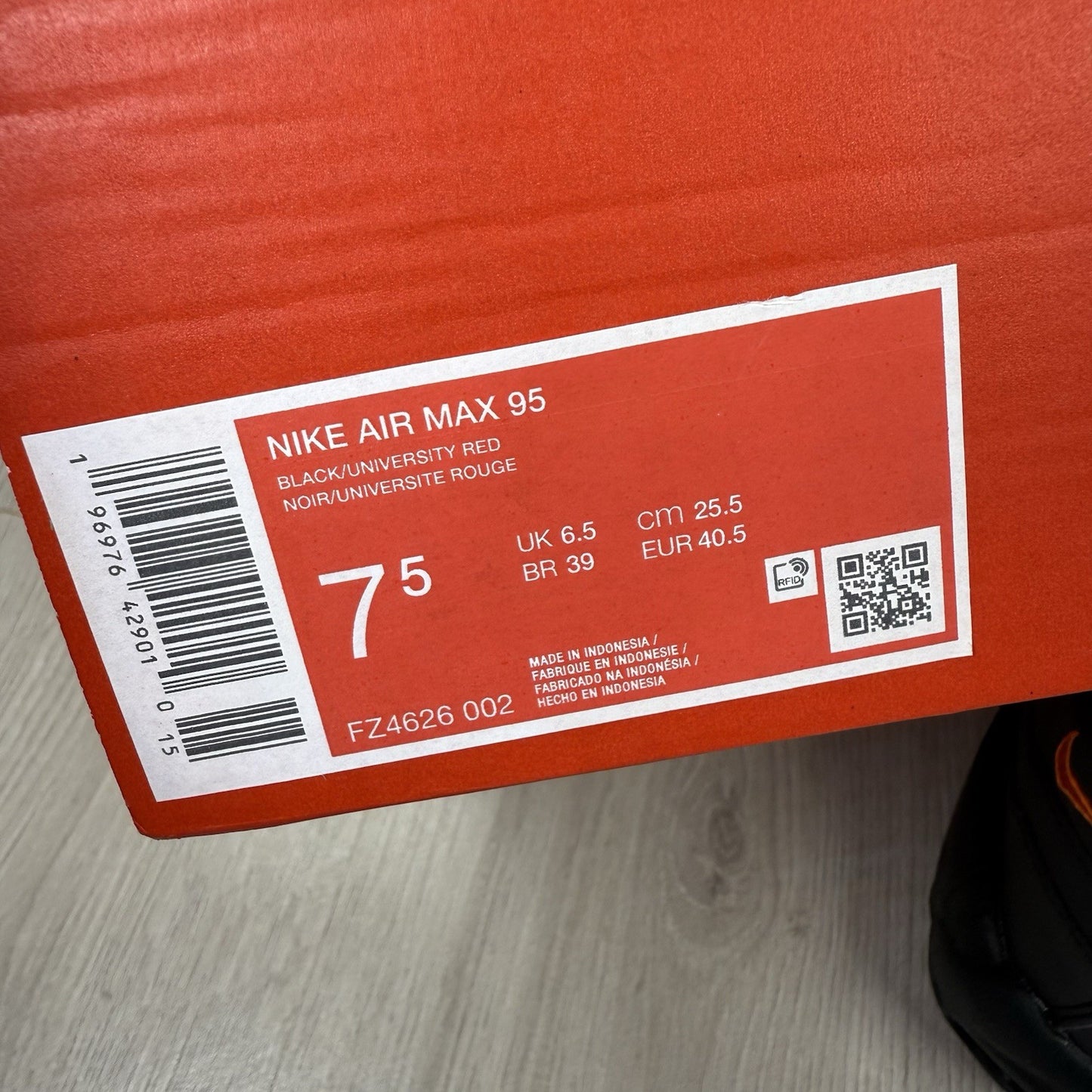 Nike Air Max 95 Trainers Black Red Safety Orange UK6.5 US7.5 EU40.5 FZ4626-002