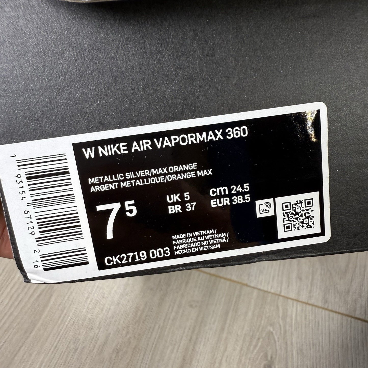 Nike Air VaporMax 360 Trainers Metallic Silver Size UK5 US7.5 EU38.5 CK2719-003