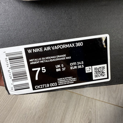 Nike Air VaporMax 360 Trainers Metallic Silver Size UK5 US7.5 EU38.5 CK2719-003