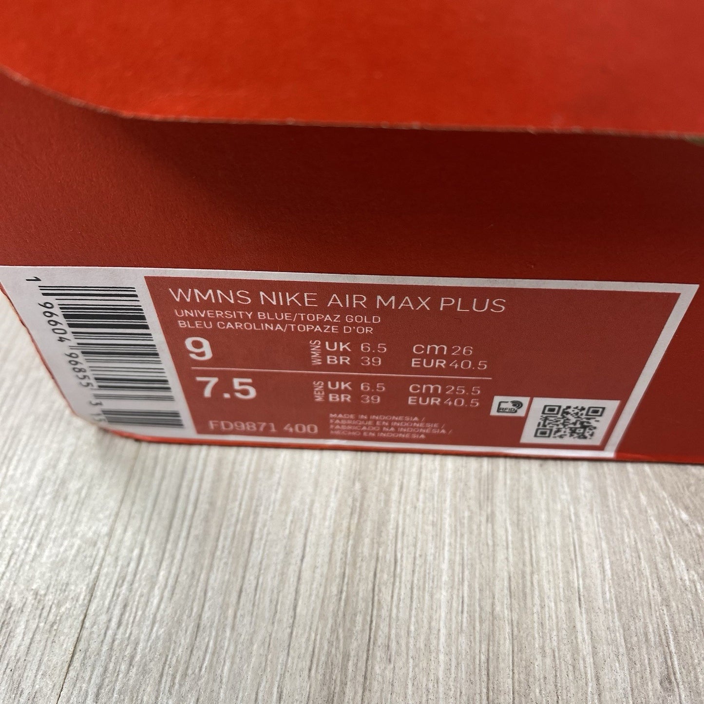 Nike Air Max Plus TN Trainers University Blue Gold Size UK6.5 US9 FD9871-400