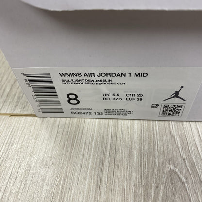 Nike Air Jordan 1 Mid Light Dew Trainers Size UK5.5 US6 EU39 BQ6472-132