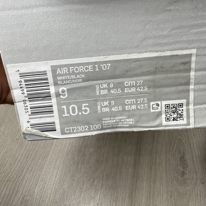 Nike Air Force 1 Low Trainers Pebbled White Black Size UK8 US9 EU42.5 CT2302-100