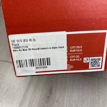 Nike Air Max 90 Trainers Triple Black Size UK10.5 US11.5 EU45.5 CN8490-003