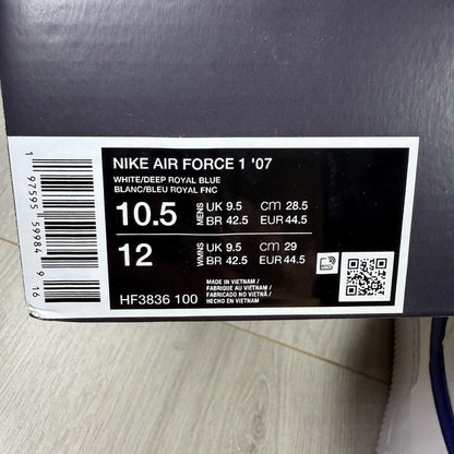 Nike Air Force 1 Low Trainers White Royal Blue UK9.5 US10.5 EU44.5 HF3836-100