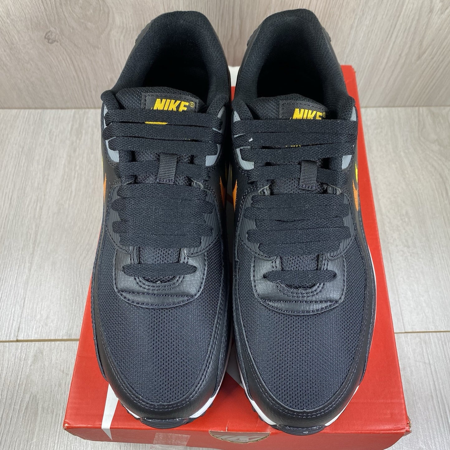 Nike Air Max 90 Trainers Spray Paint Swoosh Black Size UK9.5 US10.5 FJ4229-001