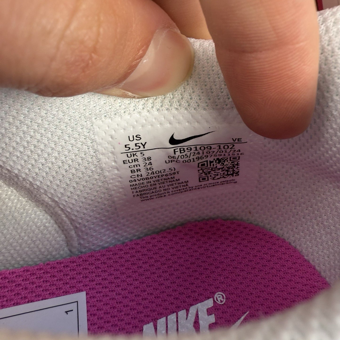 Nike Dunk Low Trainers White Laser Fuchsia Pink Size UK5 US5.5 EU38 FB9109-102