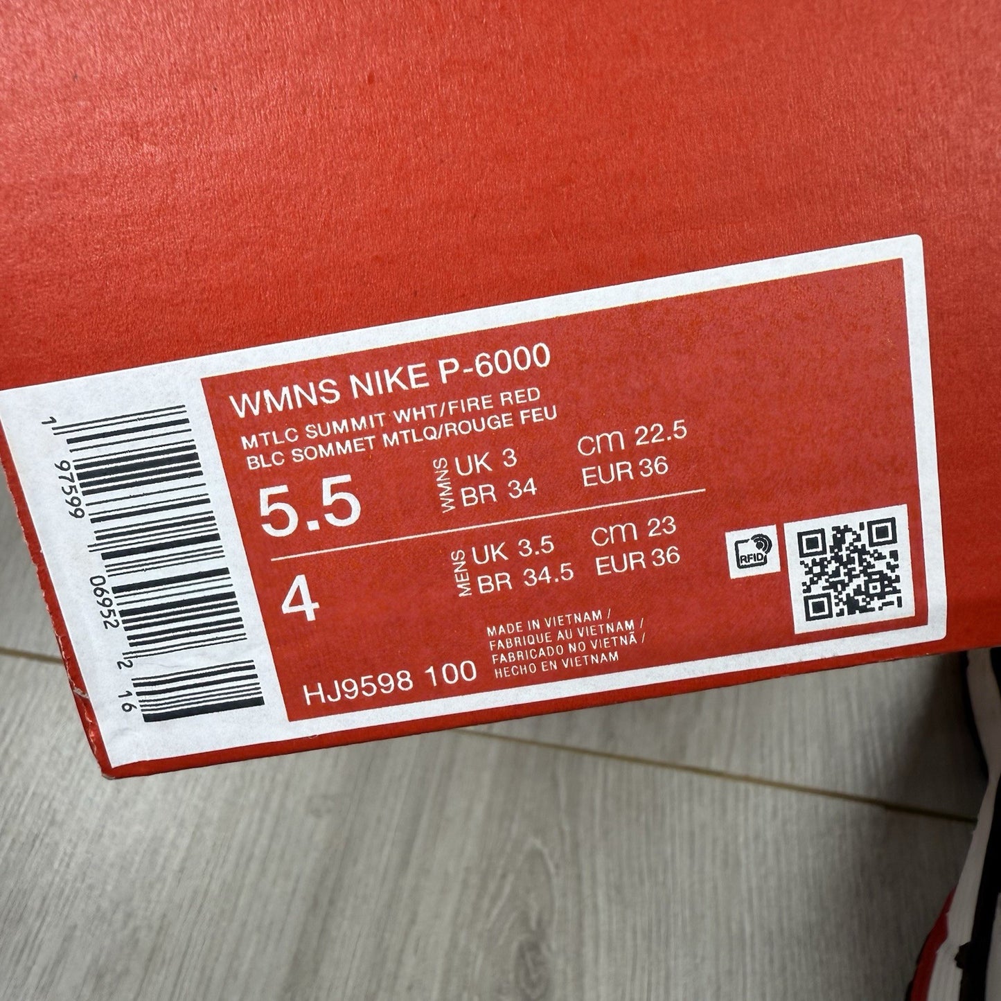 Nike P-6000 Trainers Dark Pony Fire Red White Size UK3 US5.5 EU36 HJ9598-100