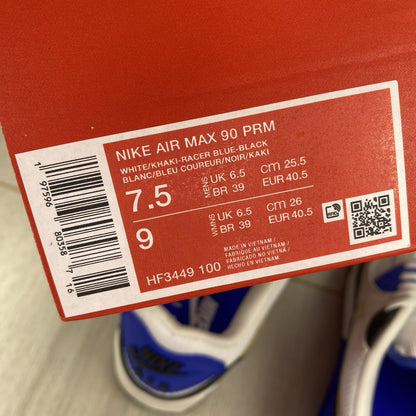Nike Air Max 90 Trainers Khaki White Racer Blue UK6.5 US7.5 EU40.5 HF3449-100