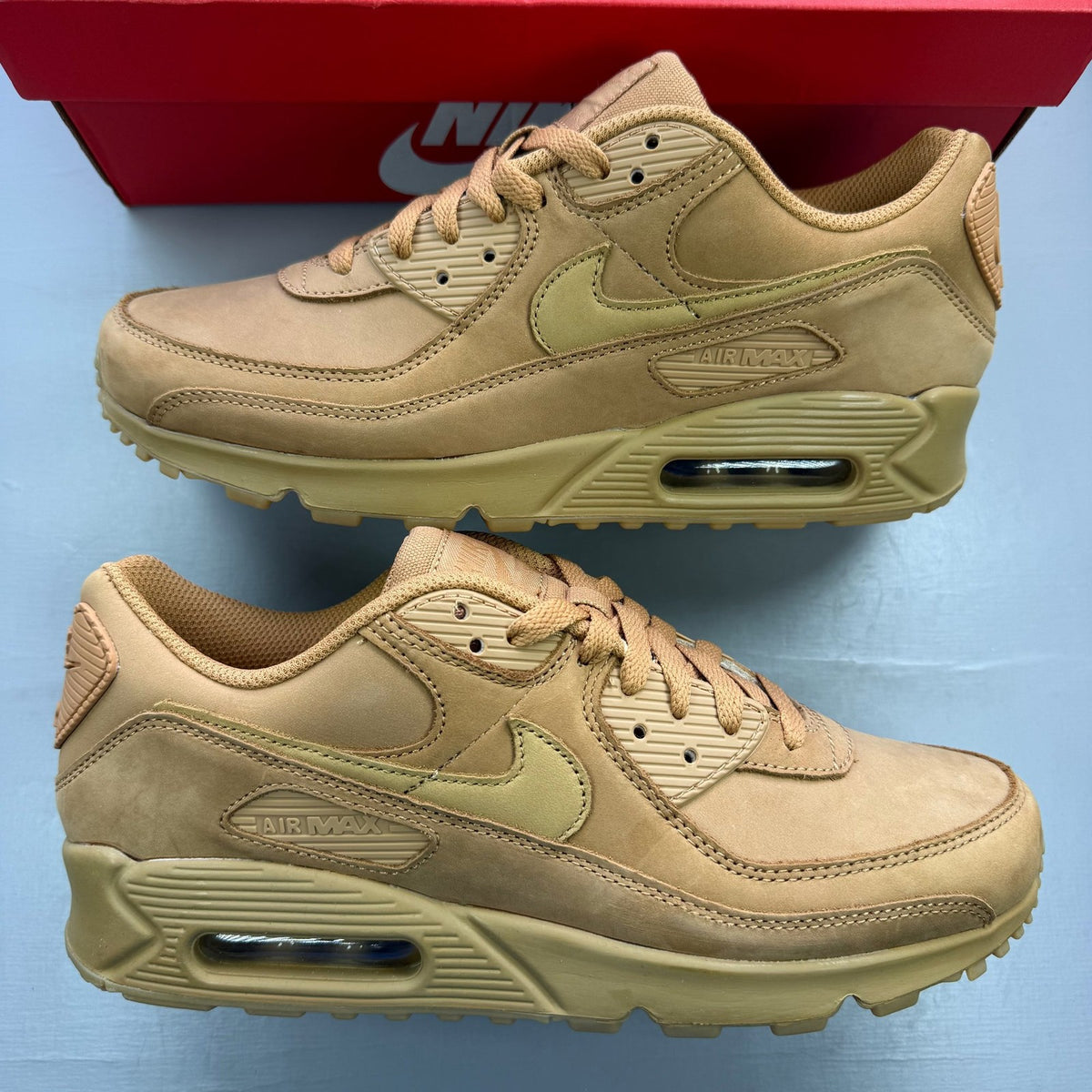 Nike brown trainers with gum sole and premium winter wheat colorway.