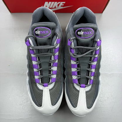 Nike Air Max 95 grey trainers with big bubble sole and logo detailing.
