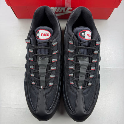 Nike Air Max 95 black sneaker with university red accents and big bubble sole design.