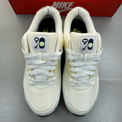 Nike Air Max 90 white trainers with Neptune Green accents and signature logo.