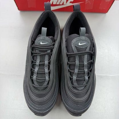 Nike Air Max 97 black trainers with anthracite accents and signature swoosh logo.