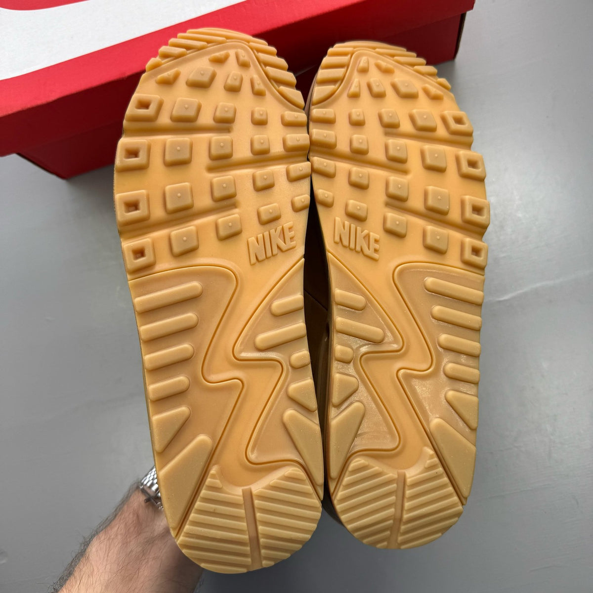 Nike brown trainers with gum sole and premium winter wheat colorway.