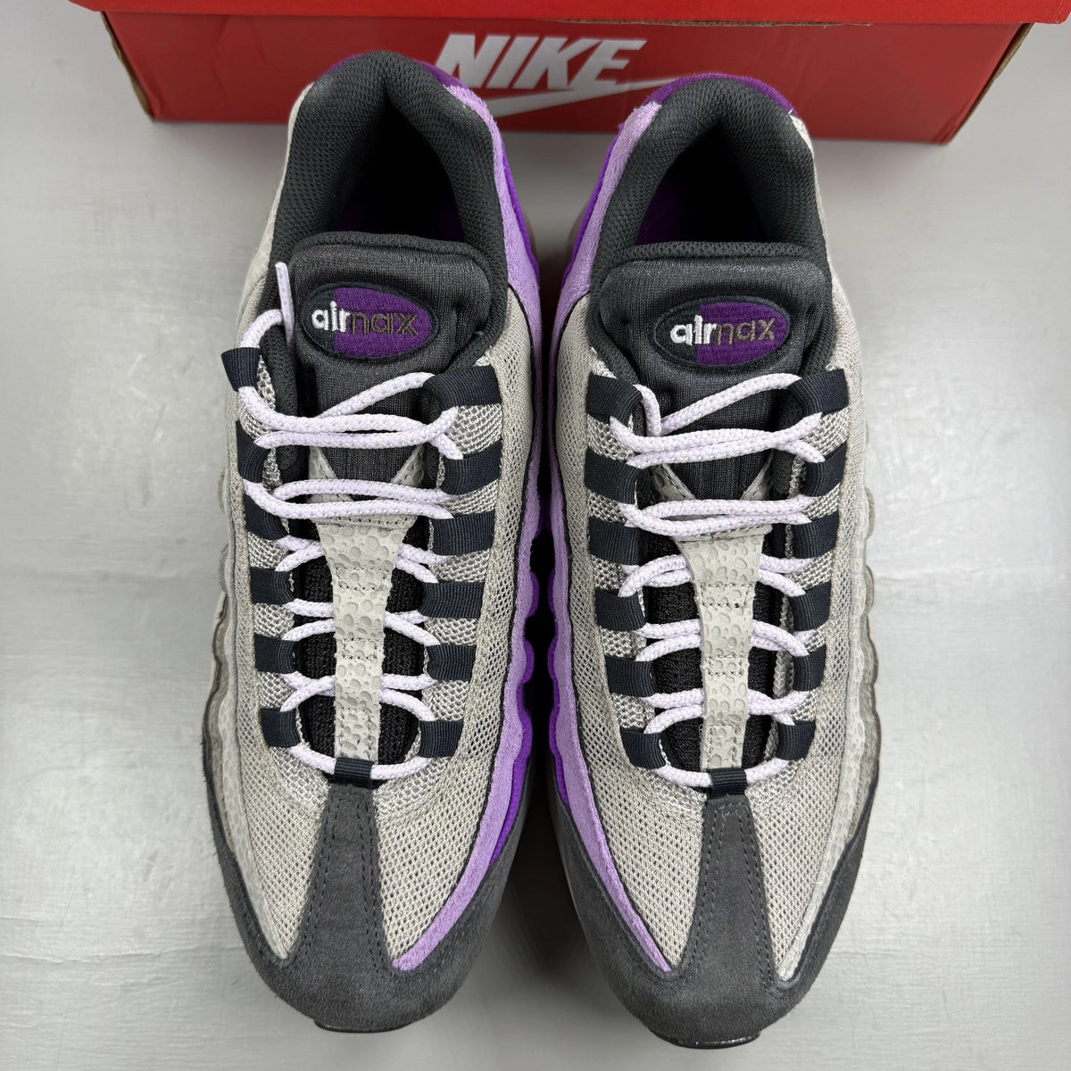 Nike Air Max 95 grey trainers with Viotech accents and safari print details.